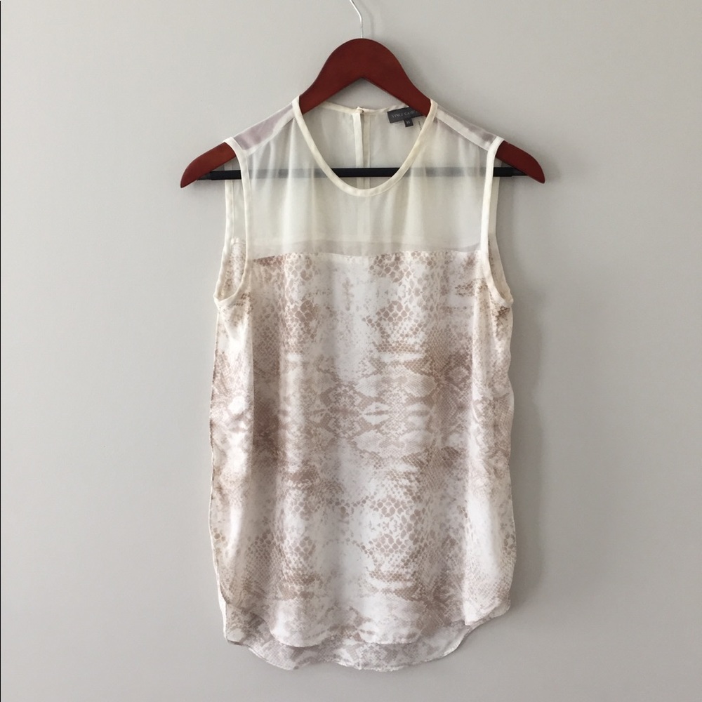 Vince Camuto Cream and Tan Sleeveless Top